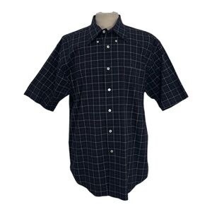 Nautica Men's XL Shirt Navy Blue Checked Plaid Short Sleeve Button Down Cotton